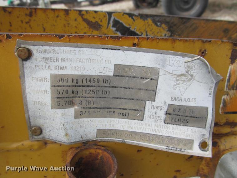 image for item DT9616 2001 Vermeer TLR25 stump grinder equipment trailer