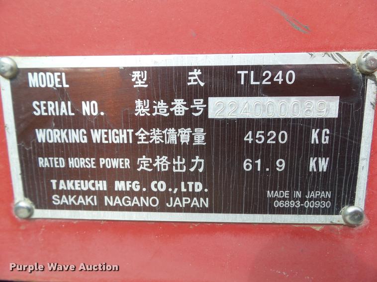image for item CB9868 2008 Takeuchi TL240 skid steer