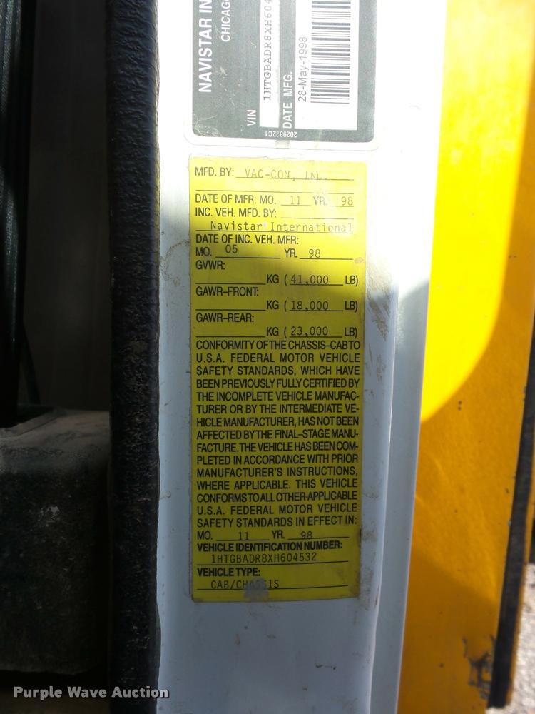 image for item J1551 1999 International 2554 vacuum truck