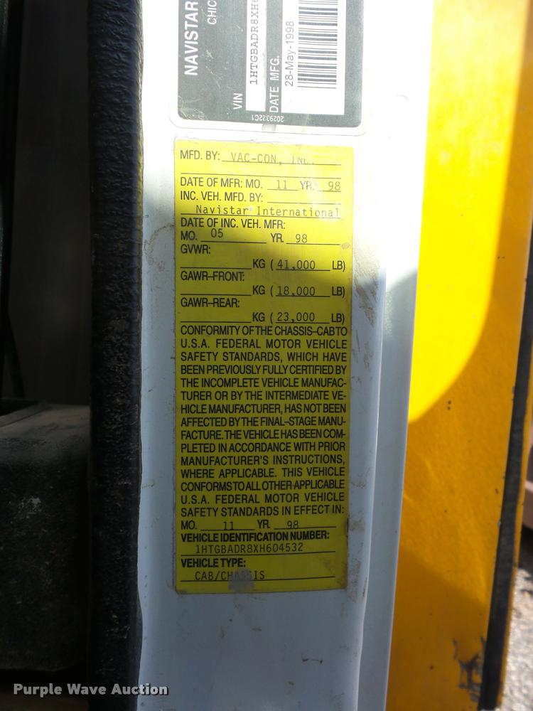 image for item J1551 1999 International 2554 vacuum truck