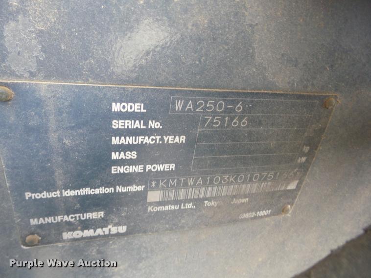 image for item J8658 Komatsu WA250-6 wheel loader