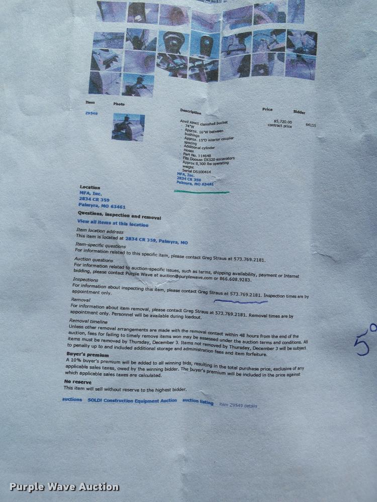 image for item L1564 Anvil AM45 clamshell bucket