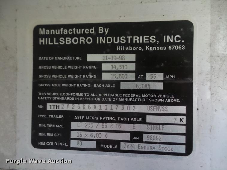 image for item DB0602 1999 Hillsboro Endura livestock trailer