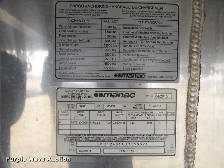 image for item DB1980 2016 Manac 10248B039 flatbed trailer