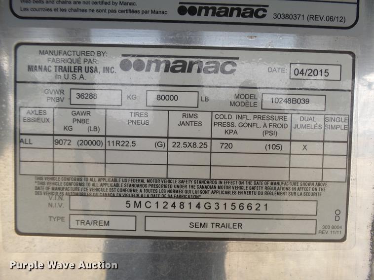 image for item DB1980 2016 Manac 10248B039 flatbed trailer