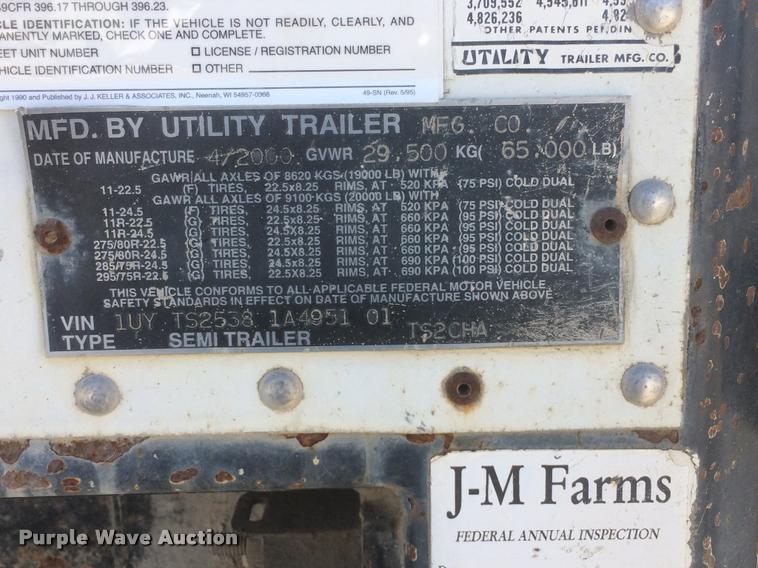 image for item J8656 2001 Utility TS2CHA curtain side dry van trailer