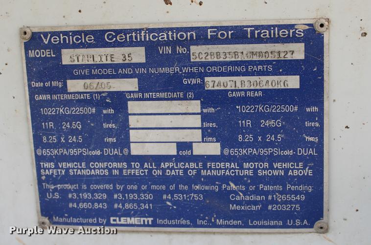 image for item L4955 2006 Clement Starlite 35 end dump trailer