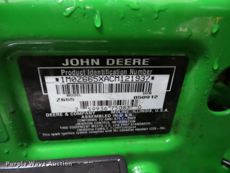 image for item DA1796 John Deere Z665 ZTR lawn mower
