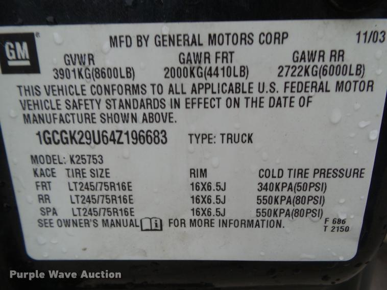 image for item CB9906 2004 Chevrolet Silverado 2500 Ext. Cab pickup truck