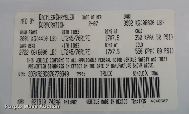 image for item DA2641 2007 Dodge Ram 2500 Quad Cab pickup truck