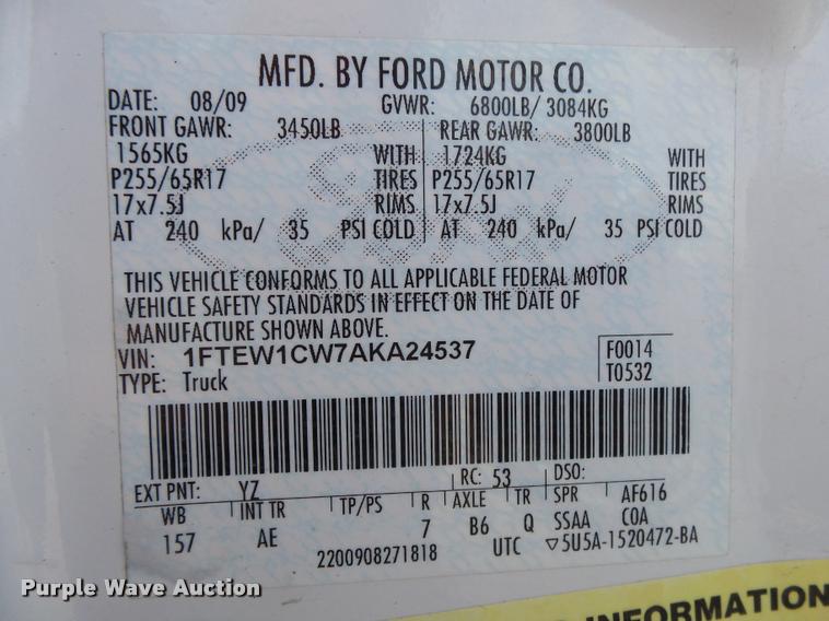 image for item DA2644 2010 Ford F150 SuperCrew pickup truck