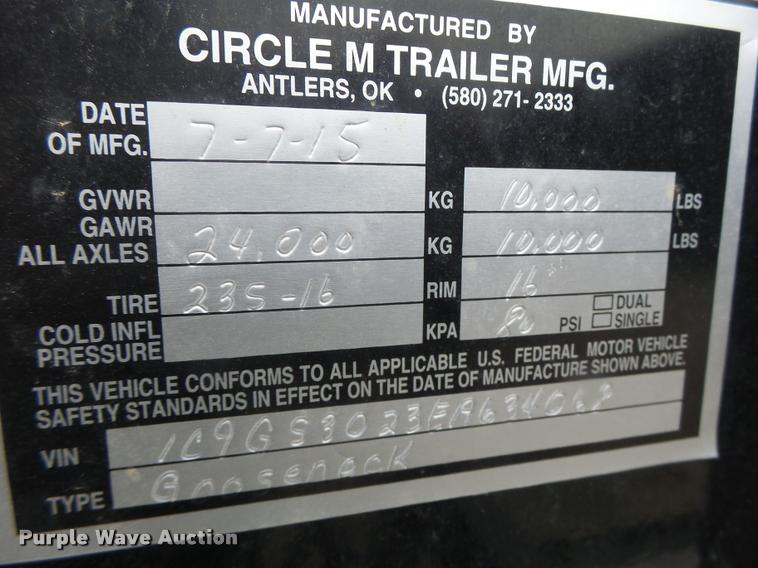 image for item DA3412 2015 Circle M equipment trailer