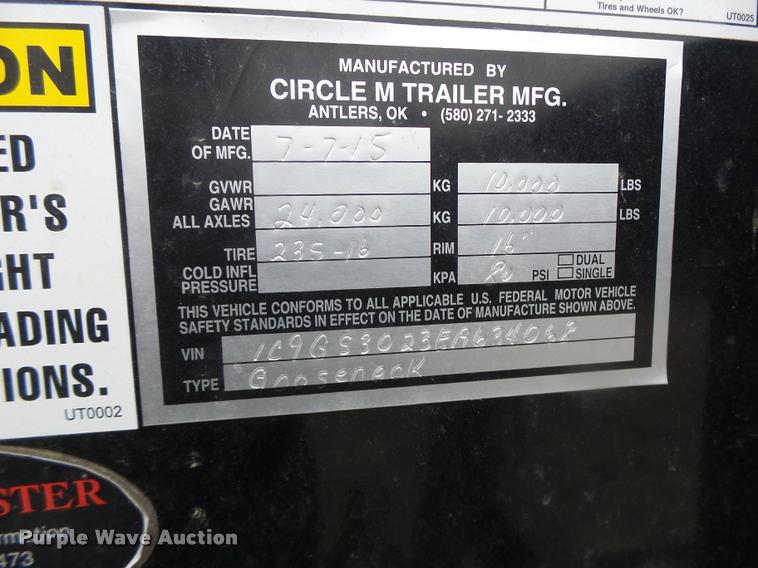 image for item DA3412 2015 Circle M equipment trailer