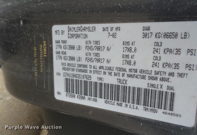 image for item DA8028 2003 Dodge Ram 1500 Quad Cab pickup truck