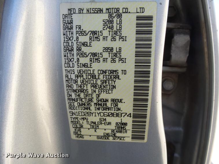 image for item DB1987 2000 Nissan Xterra SUV