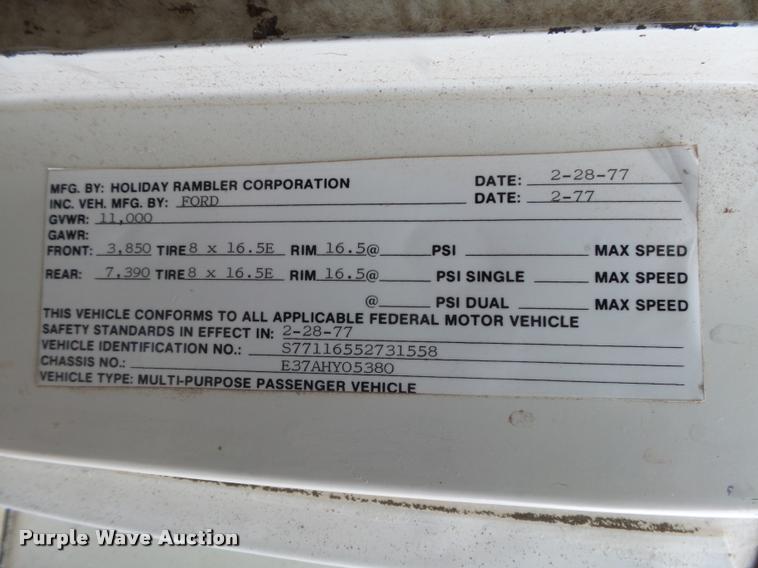 image for item DB1999 1977 Ford Holiday Rambler RV