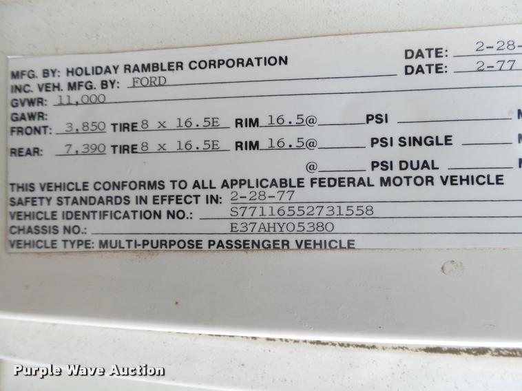 image for item DB1999 1977 Ford Holiday Rambler RV