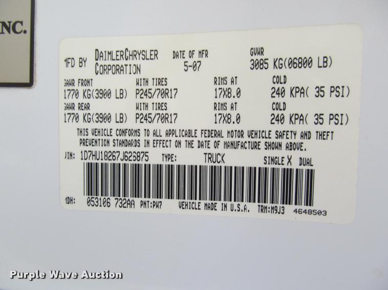 image for item J2559 2007 Dodge Ram 1500 Quad Cab pickup truck