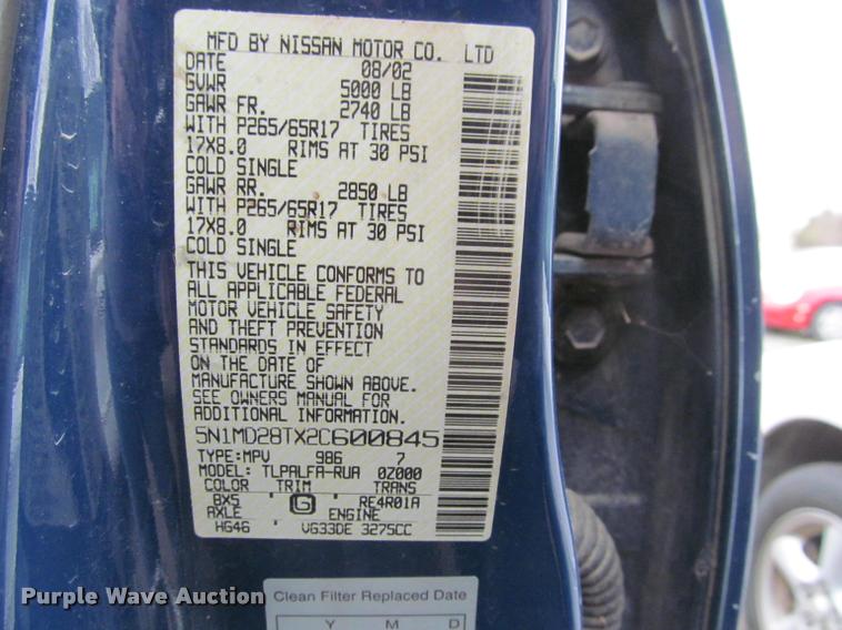 image for item J2586 2002 Nissan Exterra SE SUV