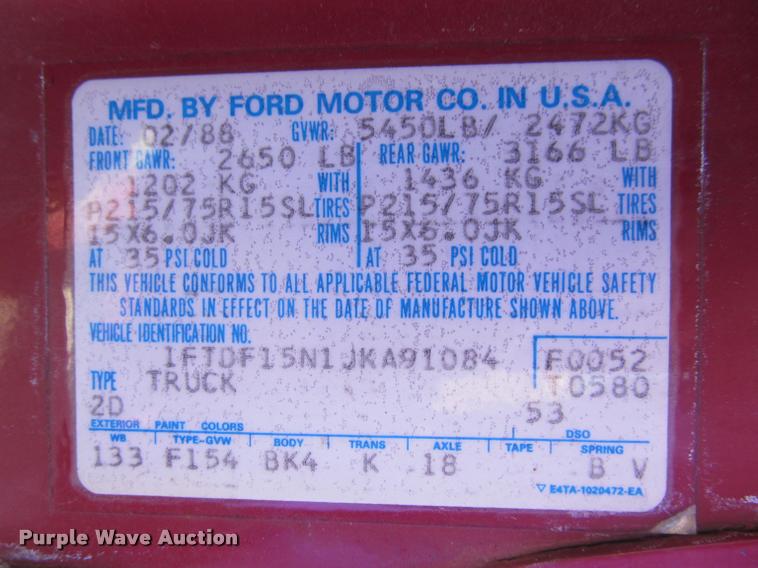 image for item J2603 1988 Ford F150 Custom pickup truck