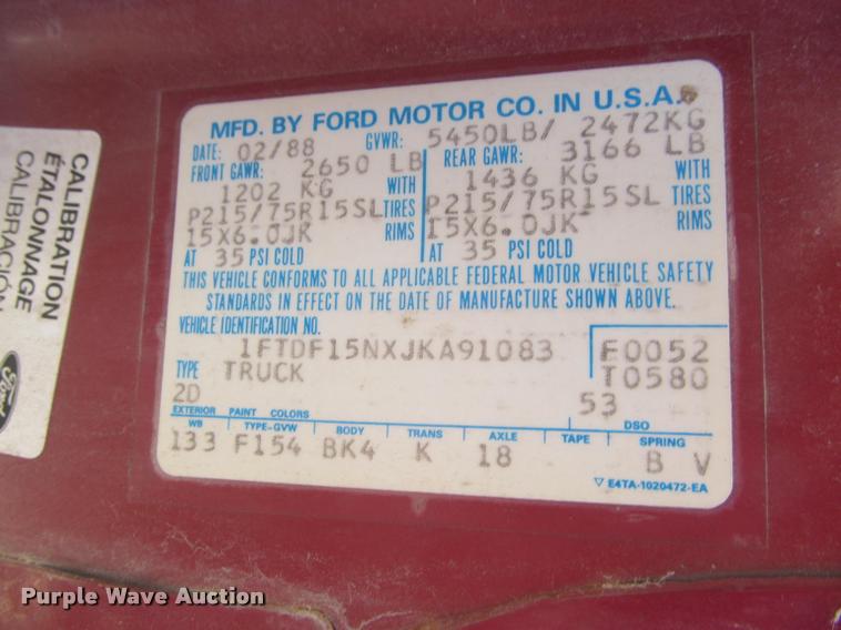 image for item J2604 1988 Ford F150 Custom pickup truck