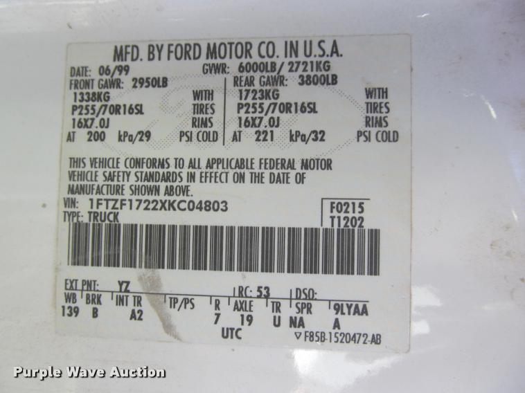 image for item J2605 1999 Ford F150 pickup truck