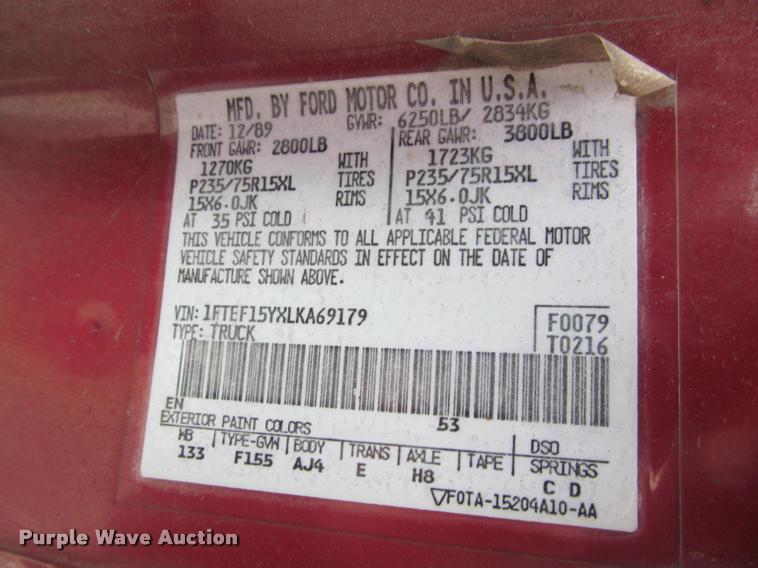 image for item J2608 1990 Ford F150 Custom pickup truck