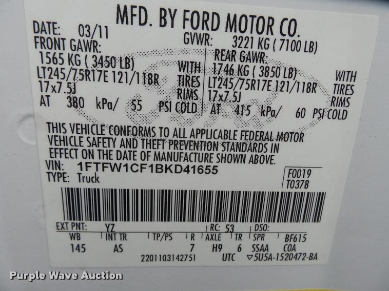 image for item K3297 2011 Ford F150 SuperCrew pickup truck