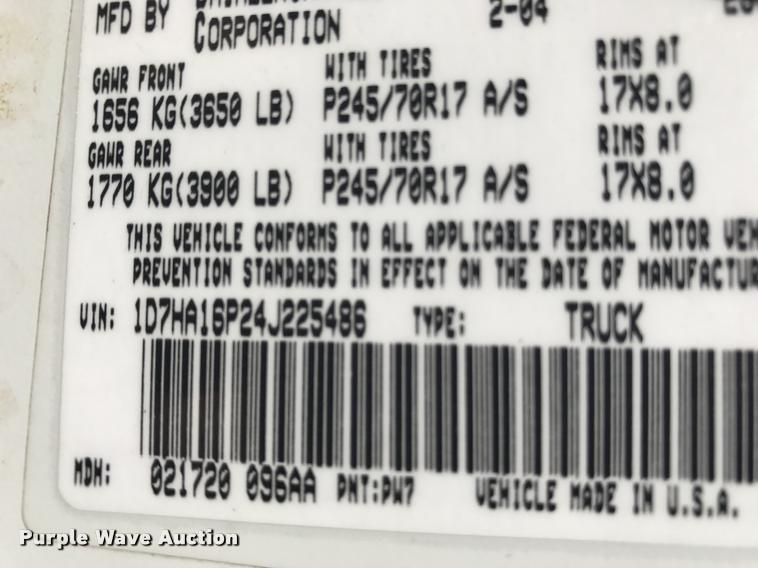 image for item K3331 2004 Dodge Ram 1500 pickup truck