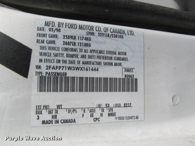 image for item K4940 1998 Ford Crown Victoria Police Interceptor