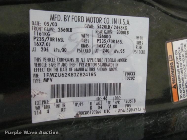 image for item K4951 2003 Ford Explorer SUV