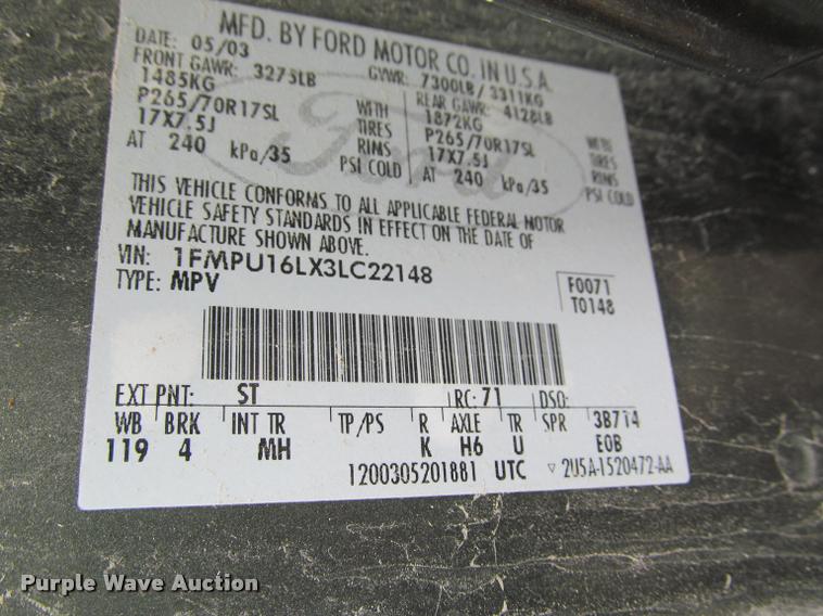 image for item K4955 2003 Ford Expedition XLT SUV