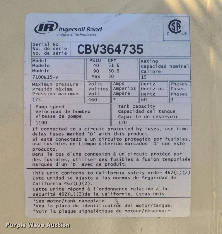 image for item L5181 Ingersoll Rand 7100E15-V air compressor
