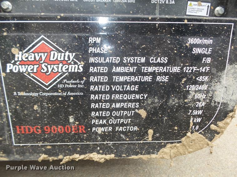 image for item AU9602 HD Power Inc. HDG 9000ER generator