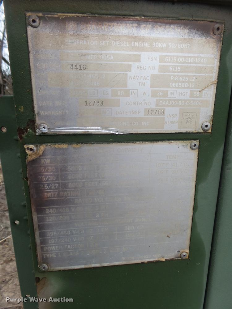 image for item DA0616 1983 Libby Welding Co. MEP005A generator