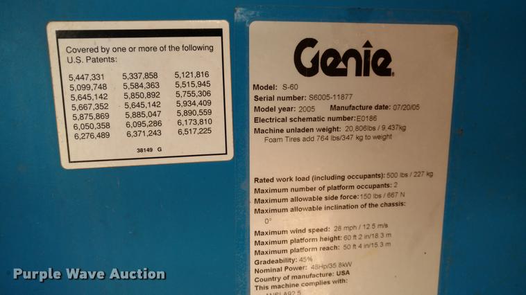 image for item DB0884 2005 Genie S60 boom lift