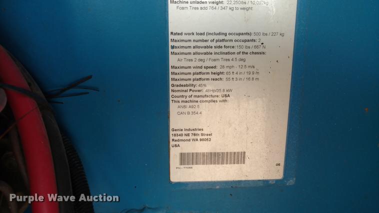 image for item DB0885 2005 Genie S65 boom lift