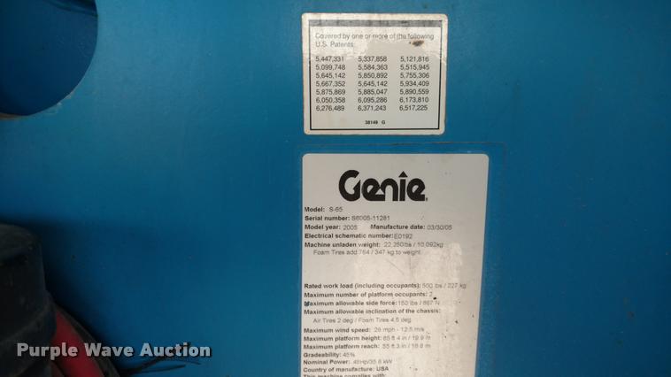 image for item DB0885 2005 Genie S65 boom lift