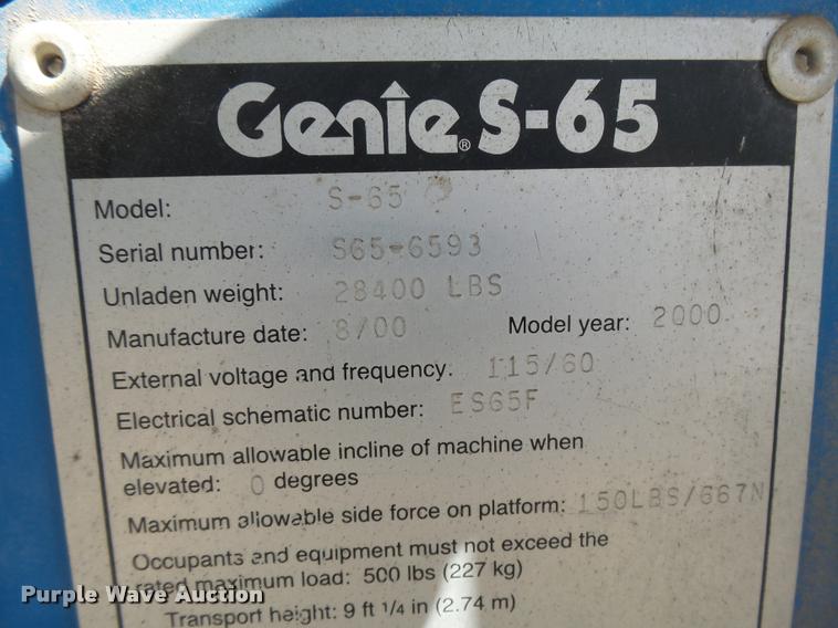 image for item DB1996 2000 Genie S-65 boom lift