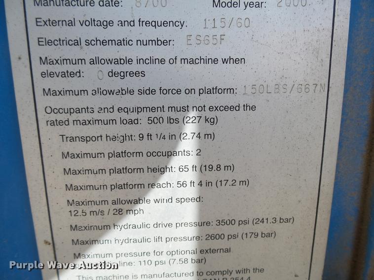 image for item DB1996 2000 Genie S-65 boom lift