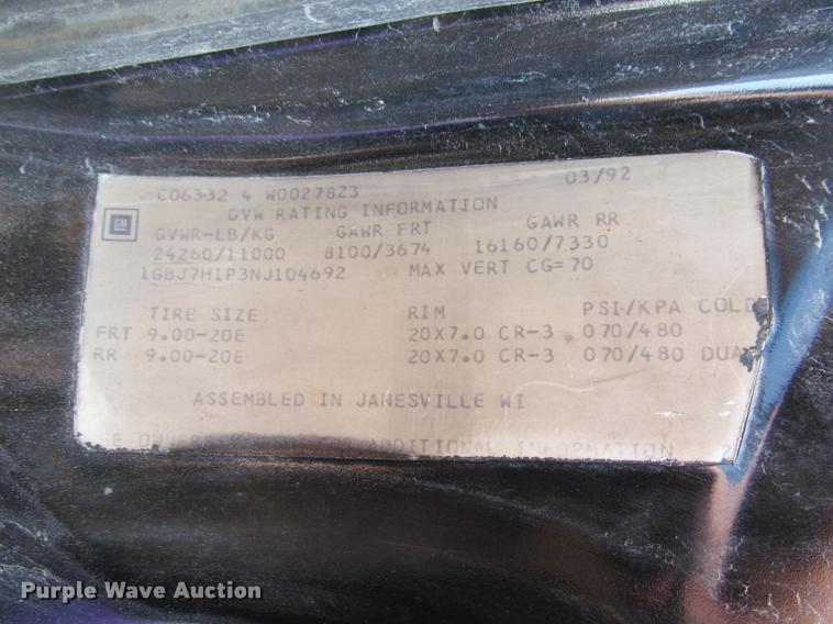 image for item J2599 1992 Chevrolet Kodiak dump truck