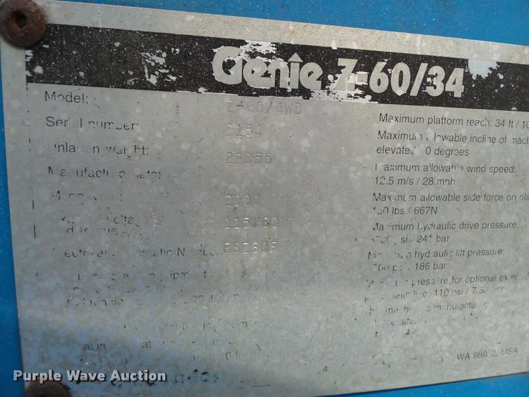 image for item K3306 2000 Genie Z60/34 boom lift