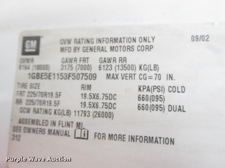 image for item K6159 2003 Chevrolet C5500 flatbed truck