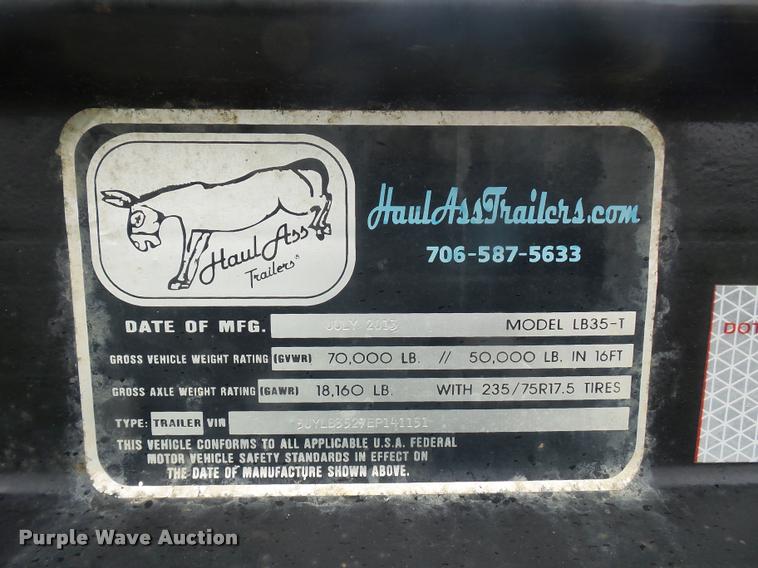 image for item L4661 2014 Haul Ass Trailers LB35-T lowboy equipment trailer