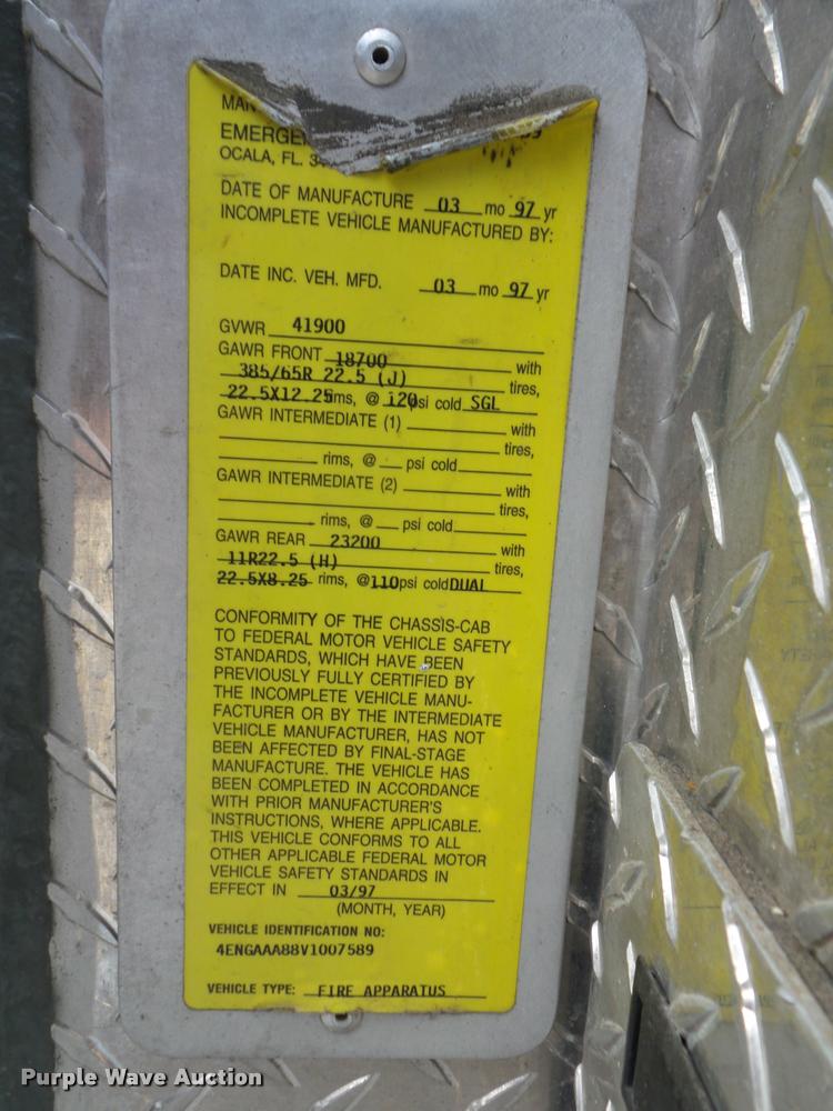 image for item BH9308 1997 Emergency One E-One fire truck