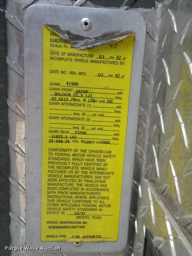 image for item BH9308 1997 Emergency One E-One fire truck