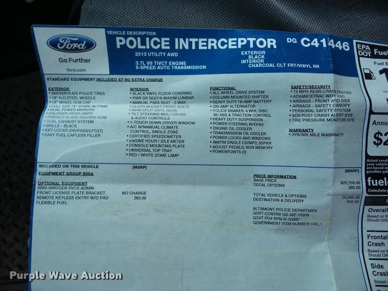 image for item BZ9718 2013 Ford Explorer Police Interceptor Utility SUV