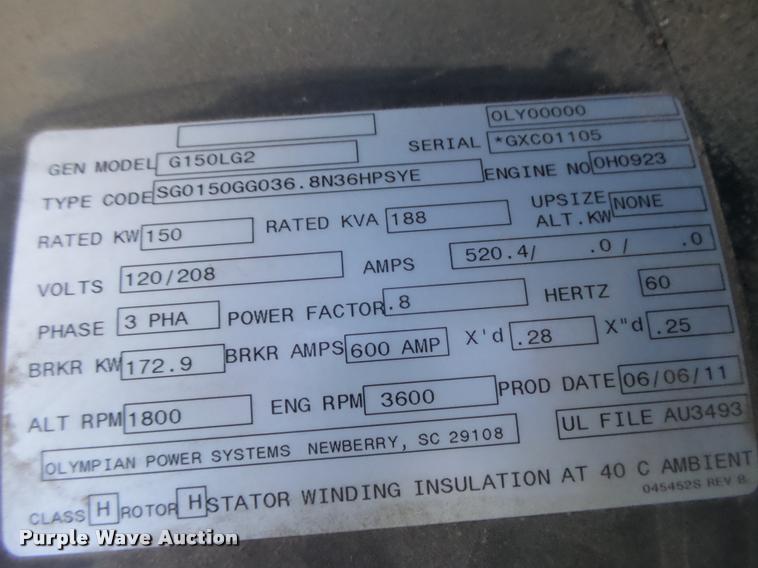 image for item DB2511 2011 Olympian G6.8.1 generator