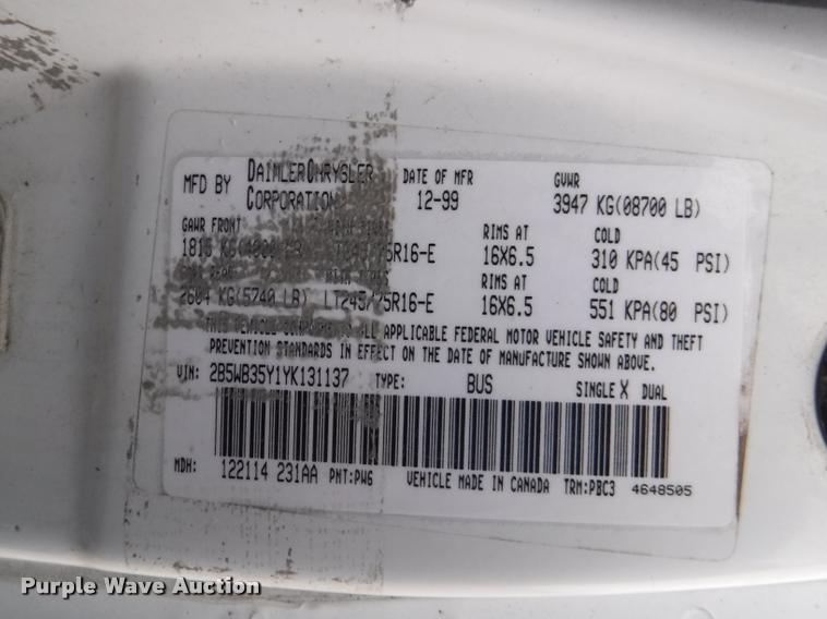 image for item DB3871 2000 Dodge Ram Wagon B3500 Maxi van