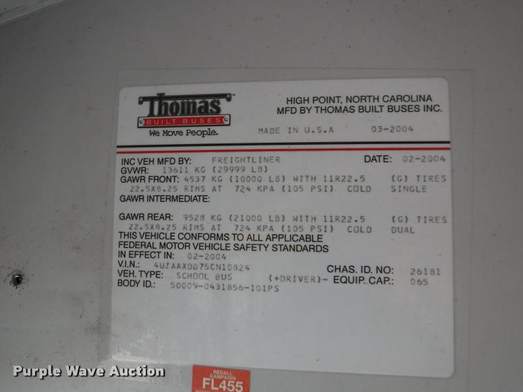 image for item DB3878 2005 Freightliner FS65 Thomas school bus